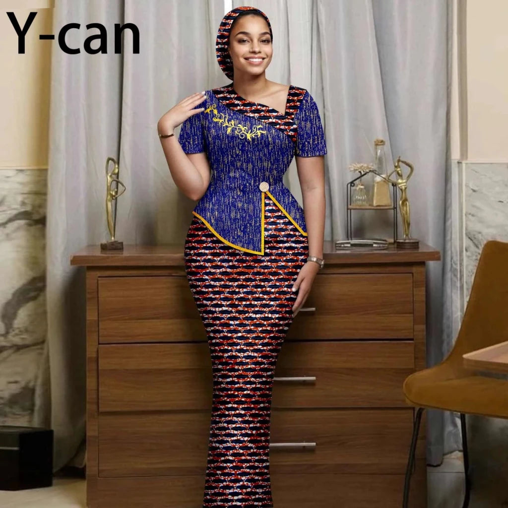 Women's African Print Skirt Set with Headwrap - Free Delivery Worldwide only at Flexi Africa