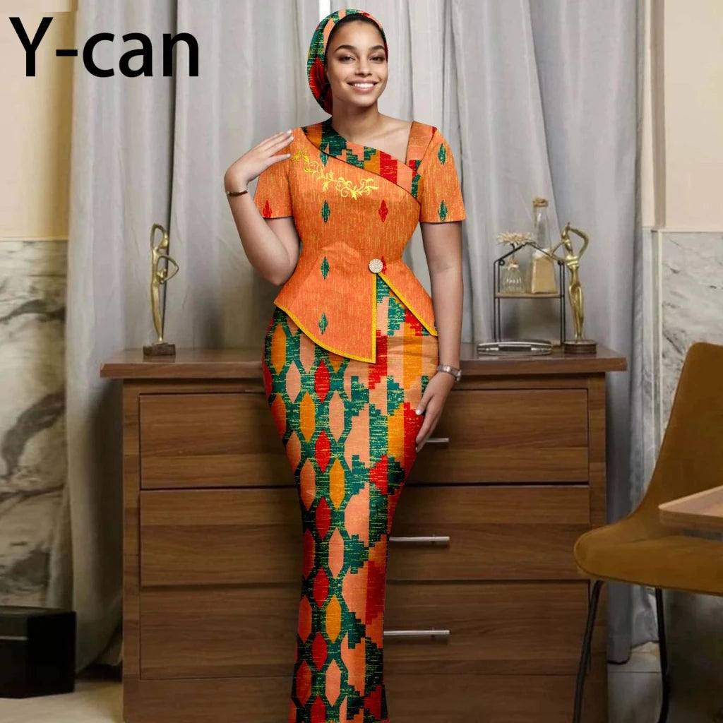 Women's African Print Skirt Set with Headwrap – product view 27
