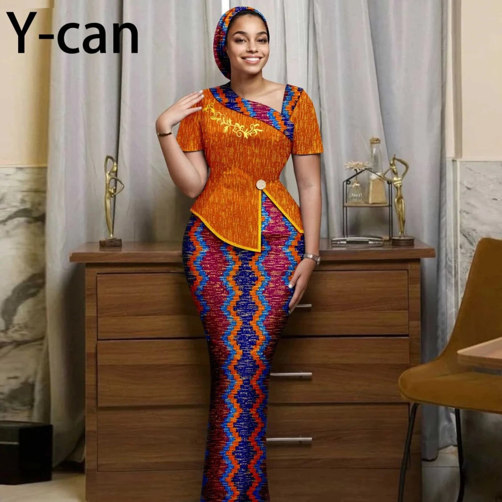 Women's African Print Skirt Set with Headwrap – product view 26