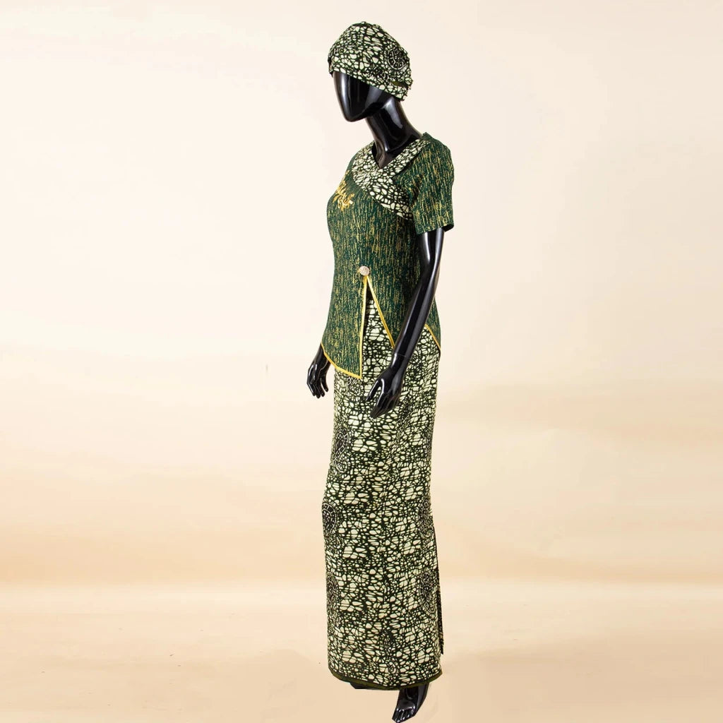 Women's African Print Skirt Set with Headwrap – product view 12