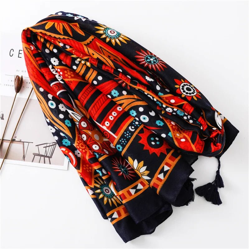 Women’s African Print Viscose Shawl – Floral Tassel Winter Scarf, Hijab & Wrap - Free Delivery Worldwide only at Flexi Africa