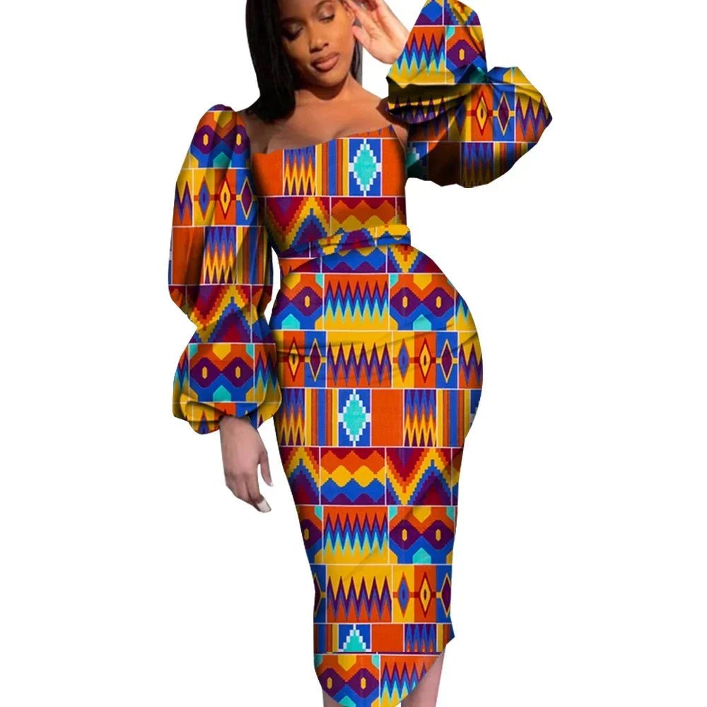 Women’s African Puff Sleeve Dress – Elegant Ankara Dashiki Party & Evening Gown - Free Delivery Worldwide only at Flexi Africa