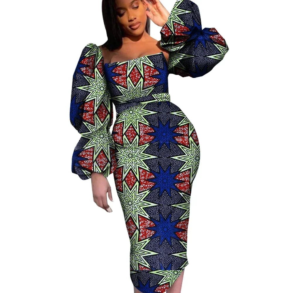 Women’s African Puff Sleeve Dress – Elegant Ankara Dashiki Party & Evening Gown - Free Delivery Worldwide only at Flexi Africa
