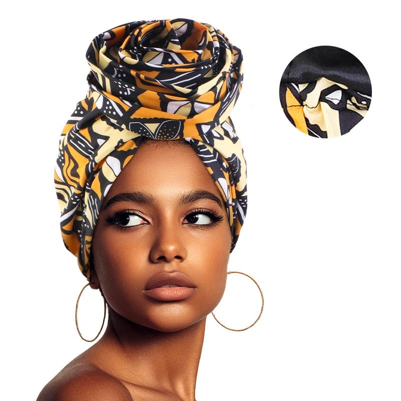 Women’s African Satin - Lined Turban Cap with Big Flower Print – Floral Headwrap Bonnet - Free Delivery Worldwide only at Flexi Africa