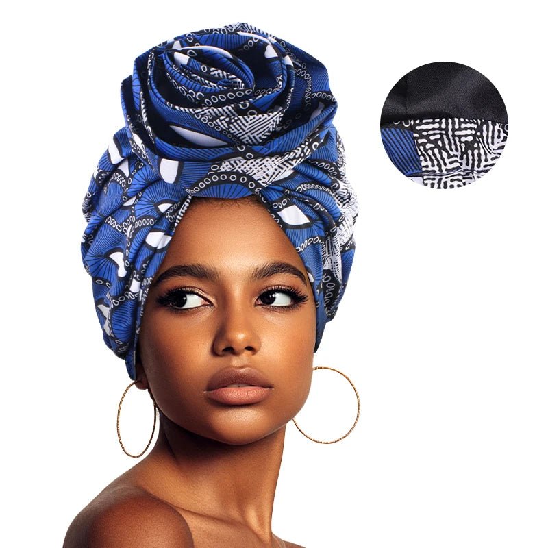 Women’s African Satin - Lined Turban Cap with Big Flower Print – Floral Headwrap Bonnet - Free Delivery Worldwide only at Flexi Africa
