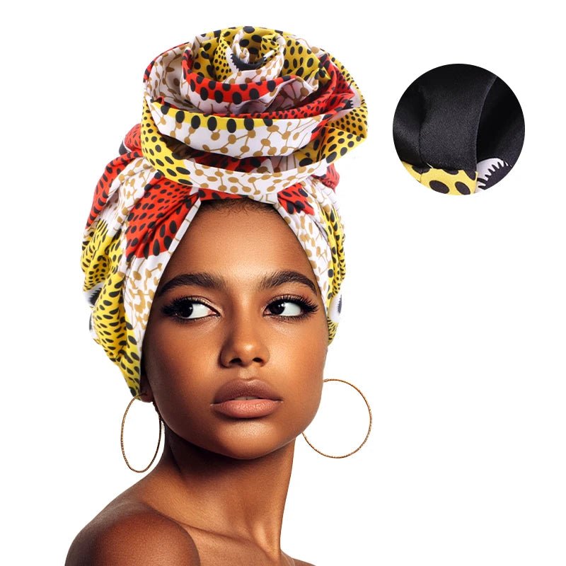 Women’s African Satin - Lined Turban Cap with Big Flower Print – Floral Headwrap Bonnet - Free Delivery Worldwide only at Flexi Africa