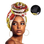 Women’s African Satin - Lined Turban Cap with Big Flower Print – Floral Headwrap Bonnet - Free Delivery Worldwide only at Flexi Africa