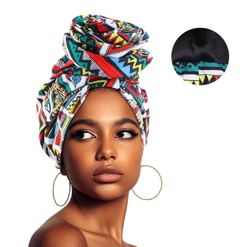 Women’s African Satin - Lined Turban Cap with Big Flower Print – Floral Headwrap Bonnet - Free Delivery Worldwide only at Flexi Africa