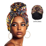 Women’s African Satin - Lined Turban Cap with Big Flower Print – Floral Headwrap Bonnet - Free Delivery Worldwide only at Flexi Africa