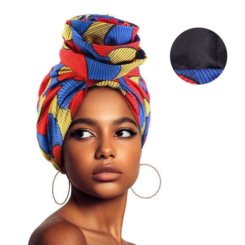 Women’s African Satin - Lined Turban Cap with Big Flower Print – Floral Headwrap Bonnet - Free Delivery Worldwide only at Flexi Africa