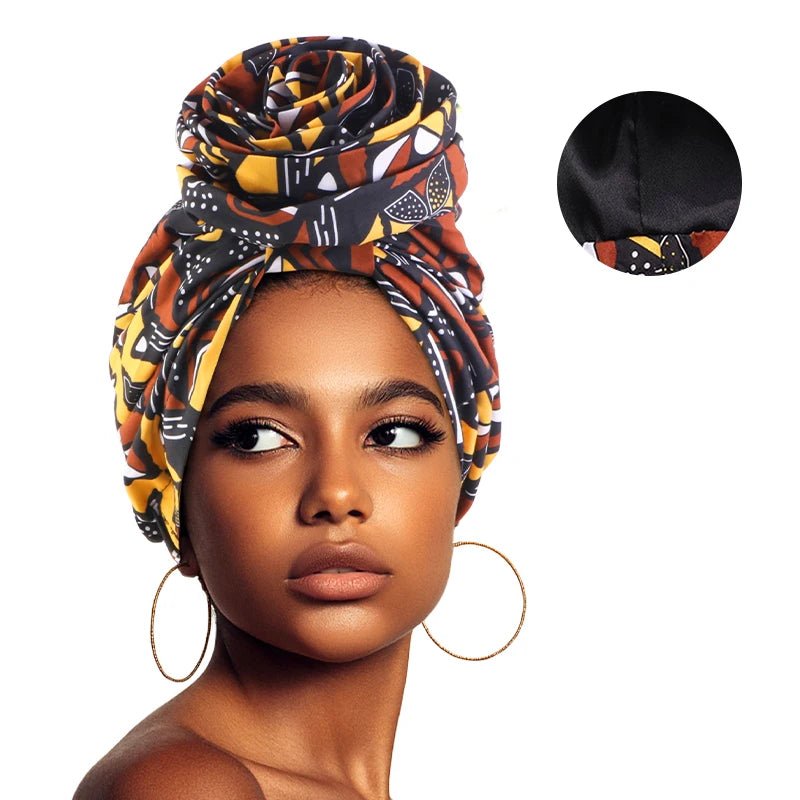 Women’s African Satin - Lined Turban Cap with Big Flower Print – Floral Headwrap Bonnet - Free Delivery Worldwide only at Flexi Africa