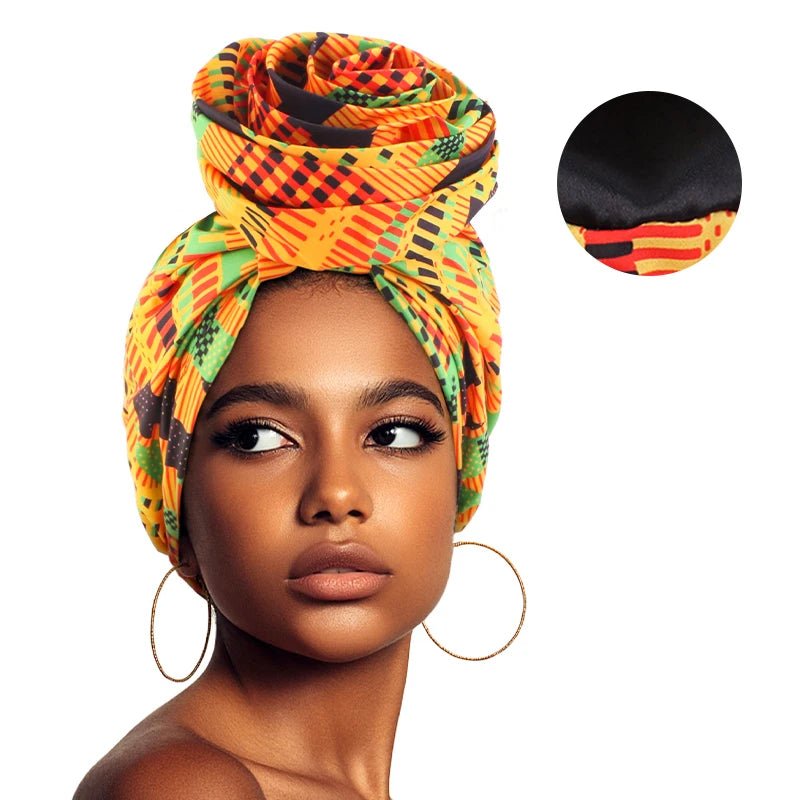 Women’s African Satin - Lined Turban Cap with Big Flower Print – Floral Headwrap Bonnet - Free Delivery Worldwide only at Flexi Africa
