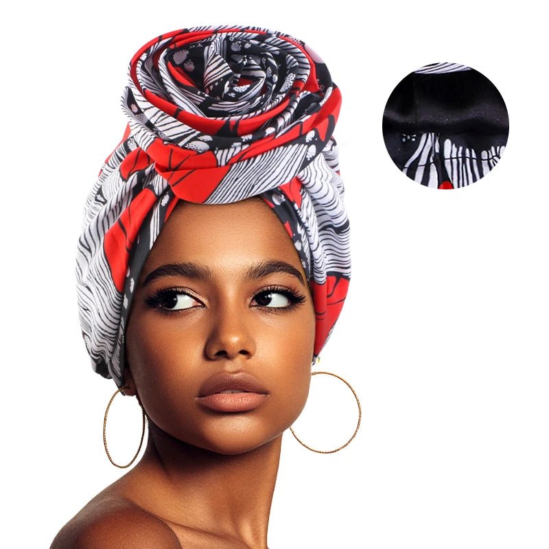 Women’s African Satin - Lined Turban Cap with Big Flower Print – Floral Headwrap Bonnet - Free Delivery Worldwide only at Flexi Africa
