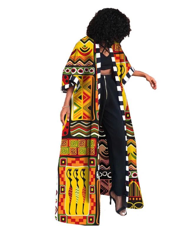 Women's African - Style Long Coat for Spring Floral Print Trench Coat - Free Delivery Worldwide only at Flexi Africa