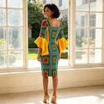 Women's Ankara Bodycon Dress – Flare Sleeve & Boat Neck - Free Delivery Worldwide only at Flexi Africa