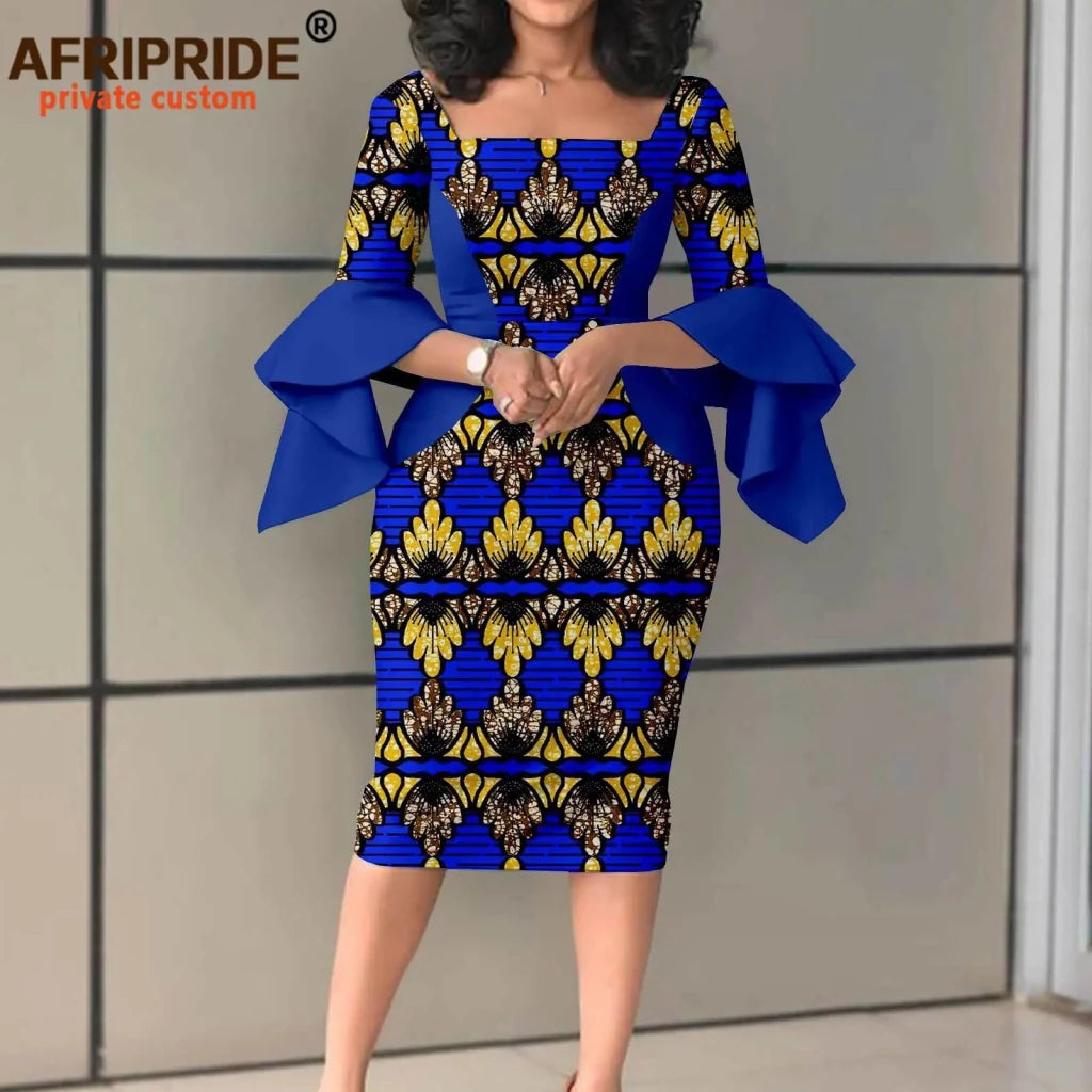 Women's Ankara Bodycon Dress – Flare Sleeve & Boat Neck - Free Delivery Worldwide only at Flexi Africa
