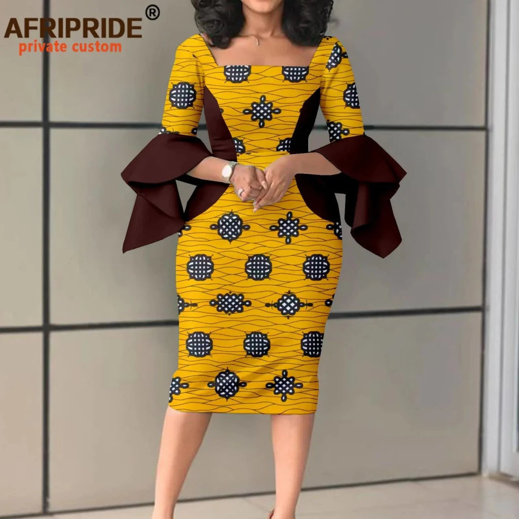 Women's Ankara Bodycon Dress – Flare Sleeve & Boat Neck - Free Delivery Worldwide only at Flexi Africa