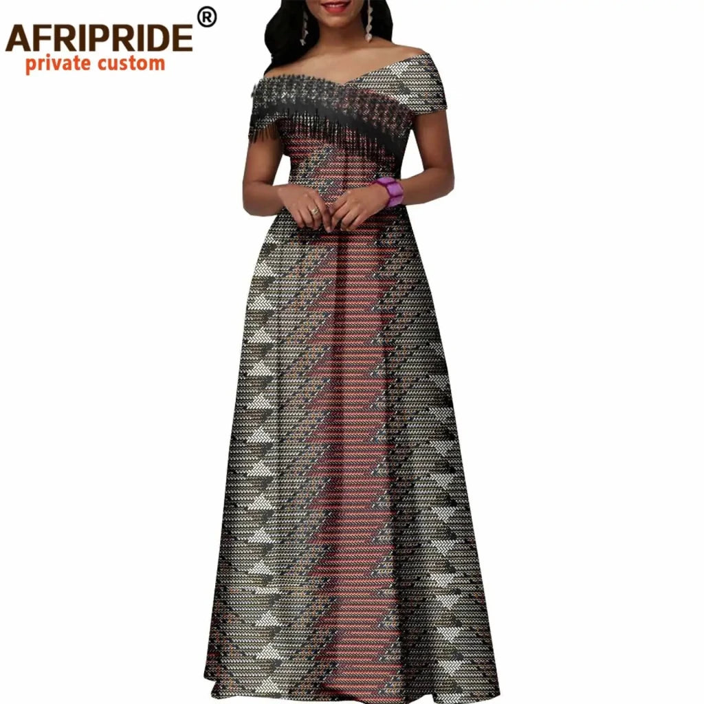 Women's Ankara Cotton Tassel Maxi Dress - Free Delivery Worldwide only at Flexi Africa