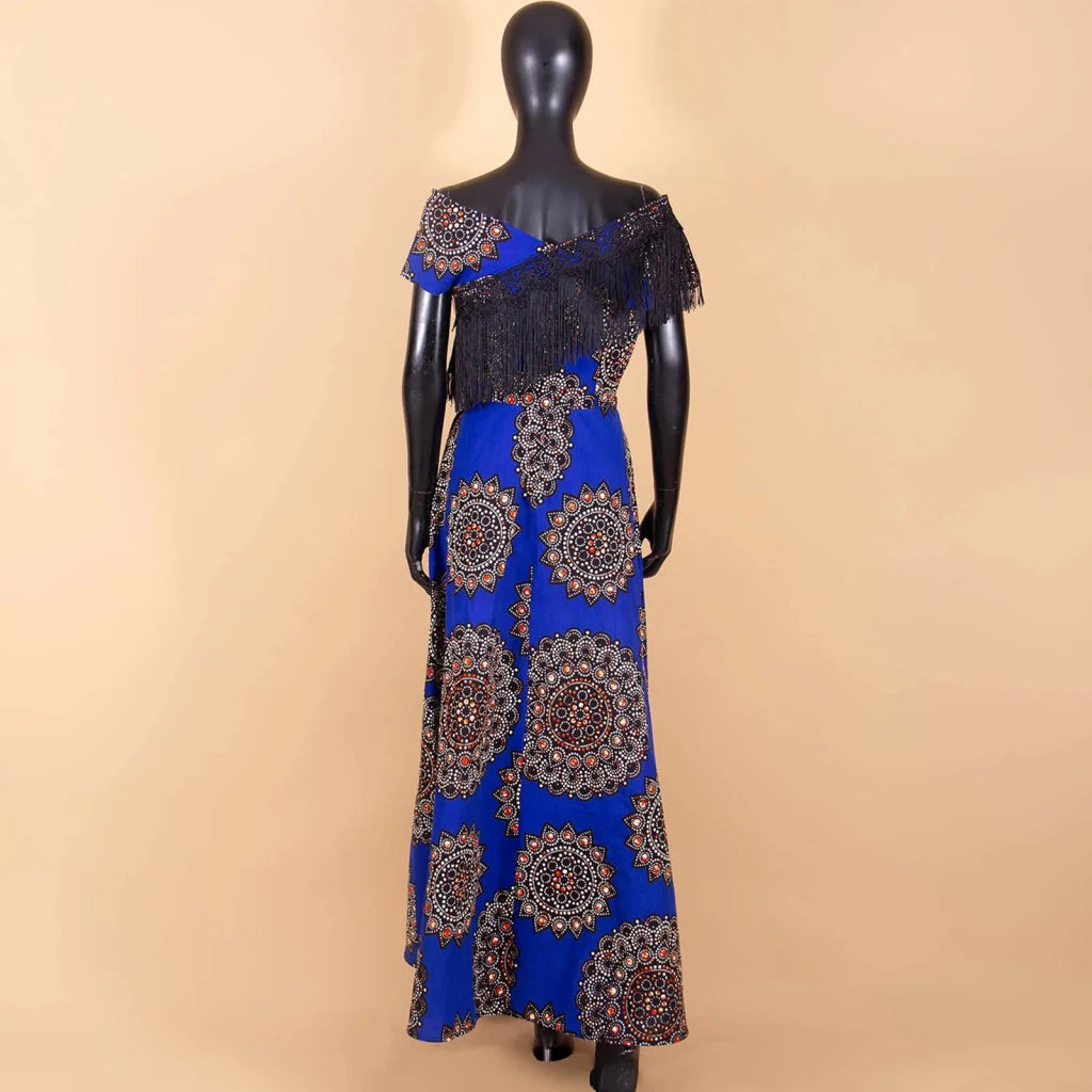 Women's Ankara Cotton Tassel Maxi Dress - Free Delivery Worldwide only at Flexi Africa