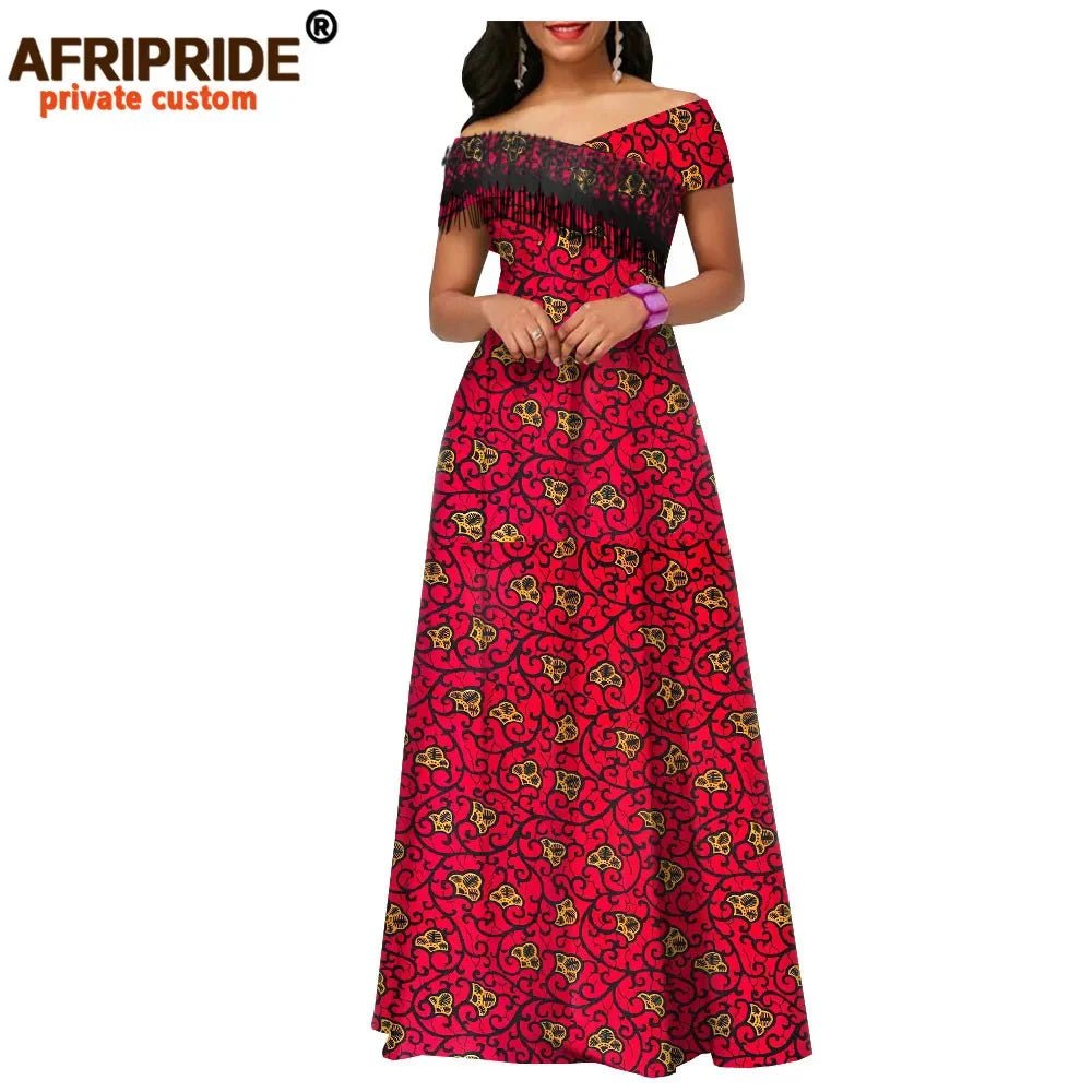 Women's Ankara Cotton Tassel Maxi Dress - Free Delivery Worldwide only at Flexi Africa