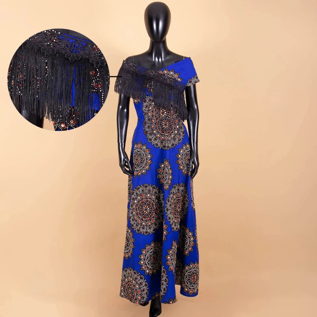 Women's Ankara Cotton Tassel Maxi Dress - Free Delivery Worldwide only at Flexi Africa