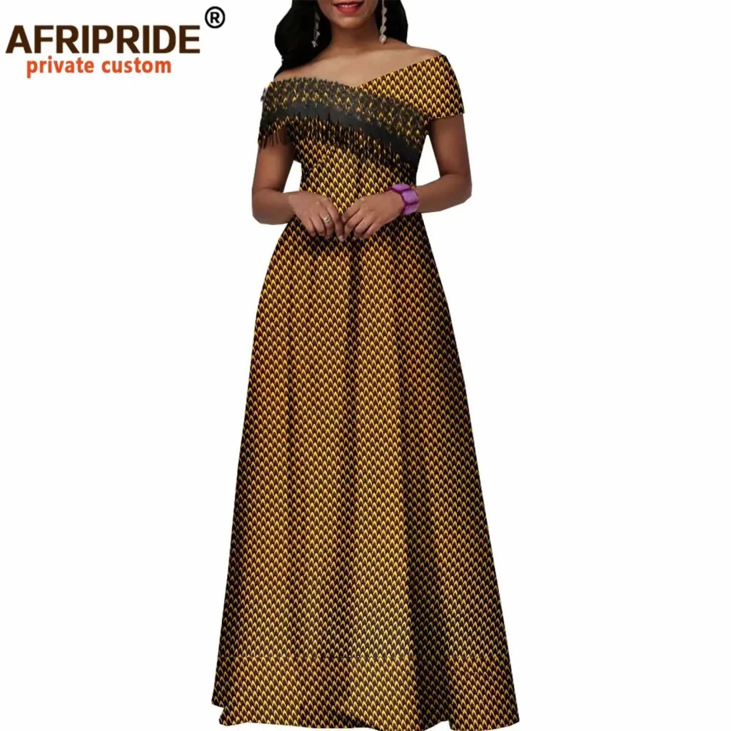 Women's Ankara Cotton Tassel Maxi Dress - Free Delivery Worldwide only at Flexi Africa