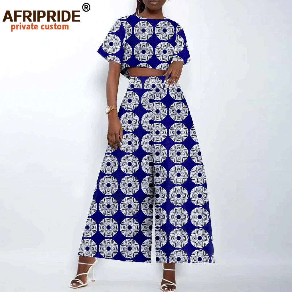 Women’s Ankara Crop Top and Wide - Leg Pants 2PC Set – Stylish African Fashion Outfit - Free Delivery Worldwide only at Flexi Africa