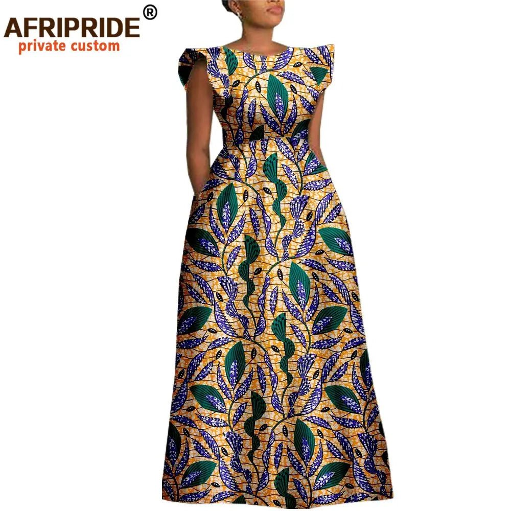 Women’s Ankara Dashiki Print Floor - Length A - Line Dress - Free Delivery Worldwide only at Flexi Africa