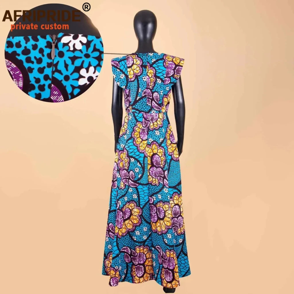 Women’s Ankara Dashiki Print Floor - Length A - Line Dress - Free Delivery Worldwide only at Flexi Africa