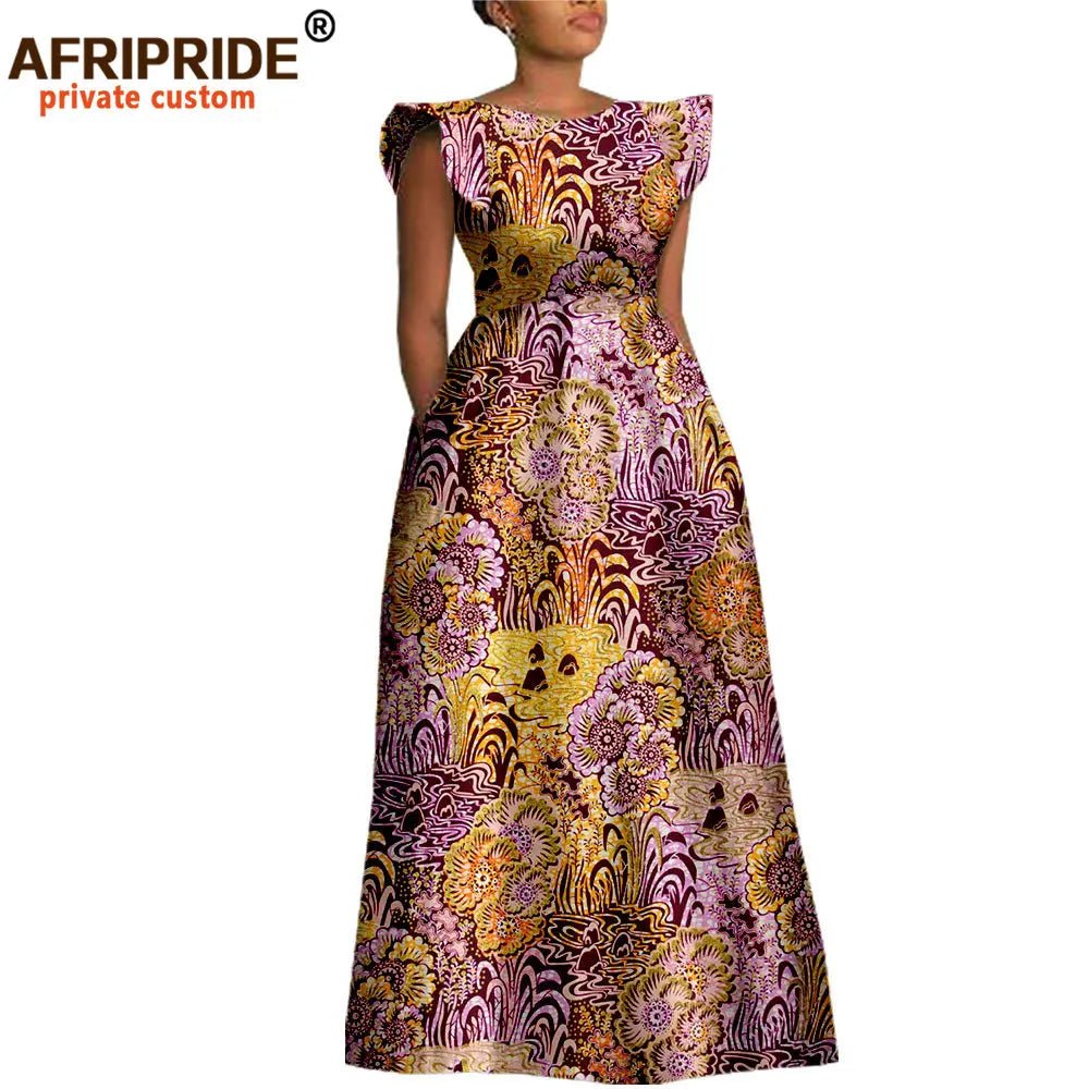 Women’s Ankara Dashiki Print Floor - Length A - Line Dress - Free Delivery Worldwide only at Flexi Africa