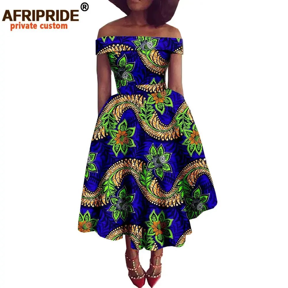 Women's Ankara Print Cotton Mid-Calf Dress - Free Delivery Worldwide only at Flexi Africa