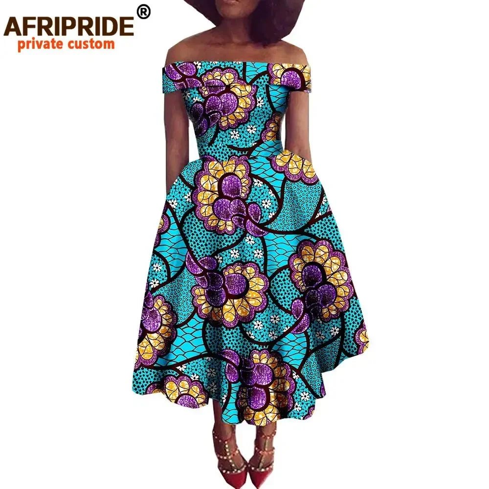 Women's Ankara Print Cotton Mid-Calf Dress - Free Delivery Worldwide only at Flexi Africa