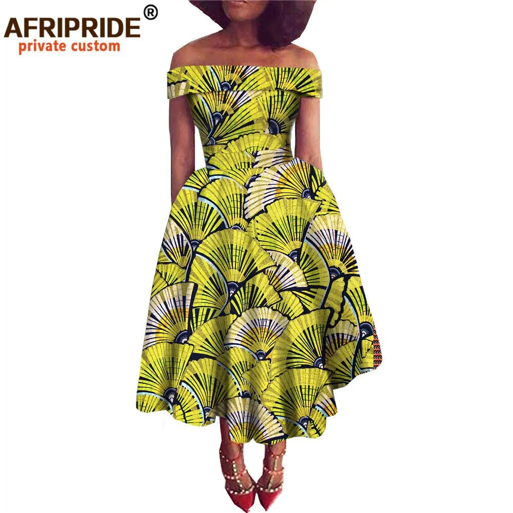 Women's Ankara Print Cotton Mid-Calf Dress - Free Delivery Worldwide only at Flexi Africa