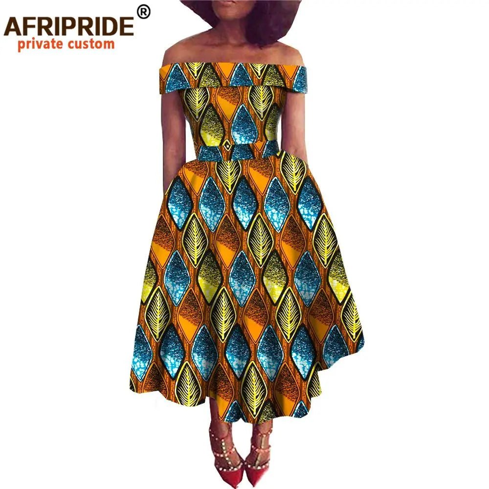 Women's Ankara Print Cotton Mid-Calf Dress - Free Delivery Worldwide only at Flexi Africa