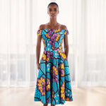 Women's Ankara Print Cotton Mid-Calf Dress - Free Delivery Worldwide only at Flexi Africa