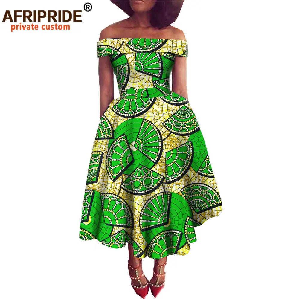 Women's Ankara Print Cotton Mid-Calf Dress - Free Delivery Worldwide only at Flexi Africa