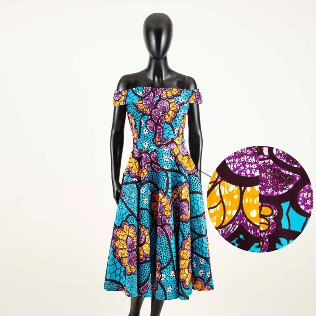 Women's Ankara Print Cotton Mid-Calf Dress - Free Delivery Worldwide only at Flexi Africa