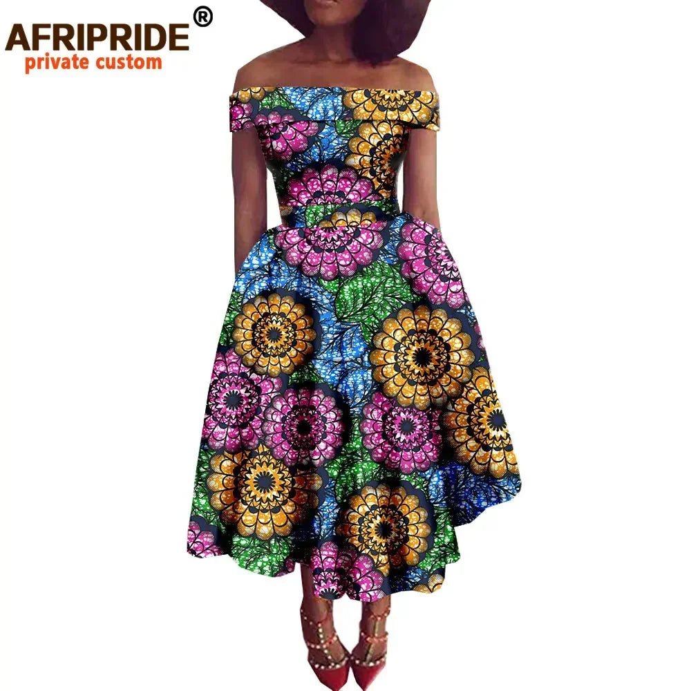 Women's Ankara Print Cotton Mid-Calf Dress - Free Delivery Worldwide only at Flexi Africa