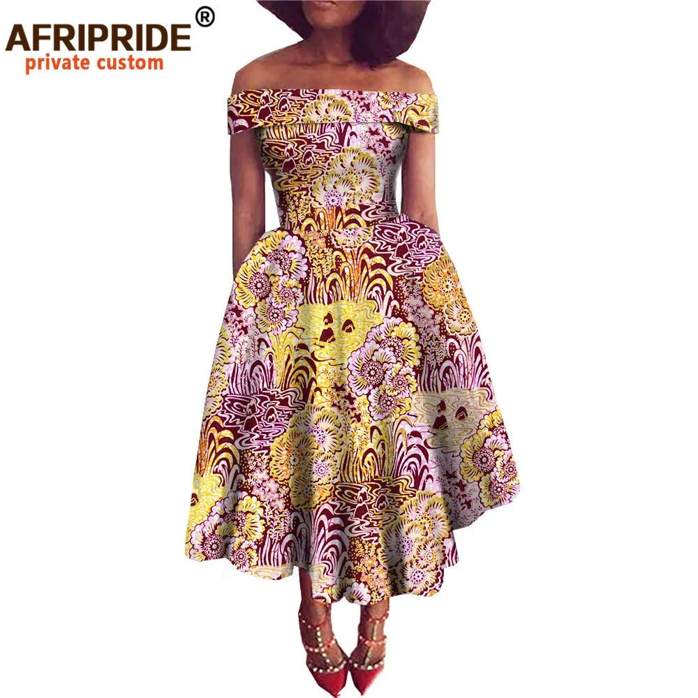 Women's Ankara Print Cotton Mid-Calf Dress - Free Delivery Worldwide only at Flexi Africa
