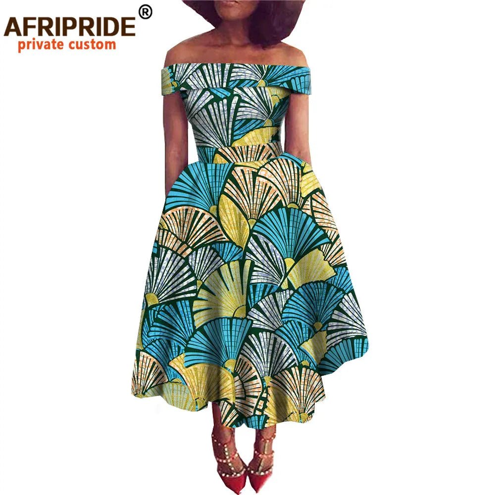 Women's Ankara Print Cotton Mid-Calf Dress - Free Delivery Worldwide only at Flexi Africa