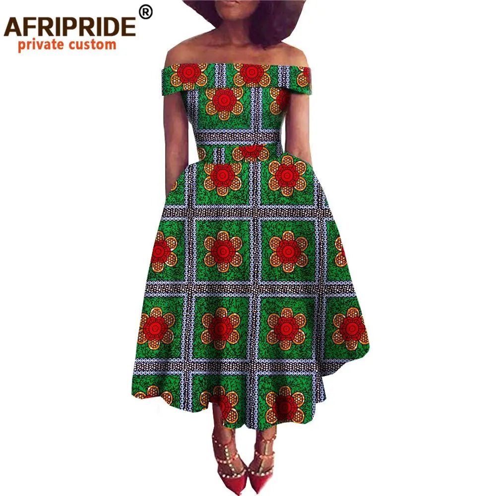 Women's Ankara Print Cotton Mid-Calf Dress - Free Delivery Worldwide only at Flexi Africa