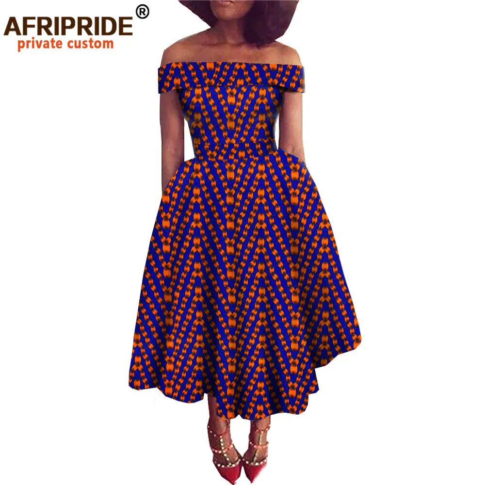Women's Ankara Print Cotton Mid-Calf Dress - Free Delivery Worldwide only at Flexi Africa