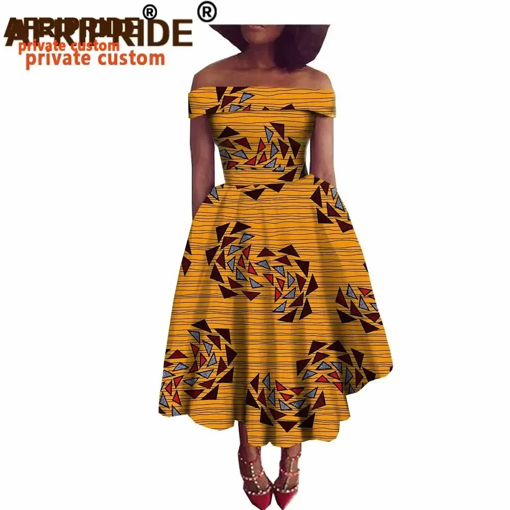 Women's Ankara Print Cotton Mid-Calf Dress - Free Delivery Worldwide only at Flexi Africa