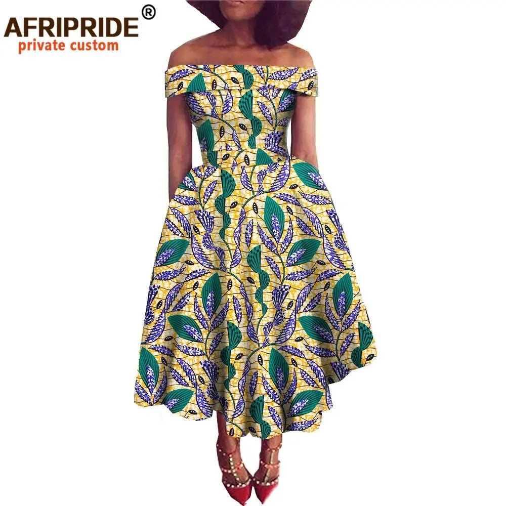 Women's Ankara Print Cotton Mid-Calf Dress - Free Delivery Worldwide only at Flexi Africa