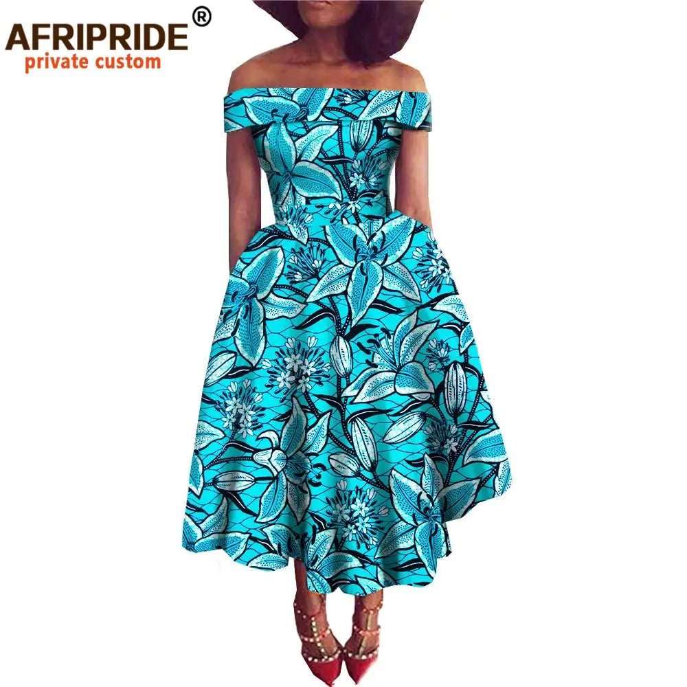 Women's Ankara Print Cotton Mid-Calf Dress - Free Delivery Worldwide only at Flexi Africa