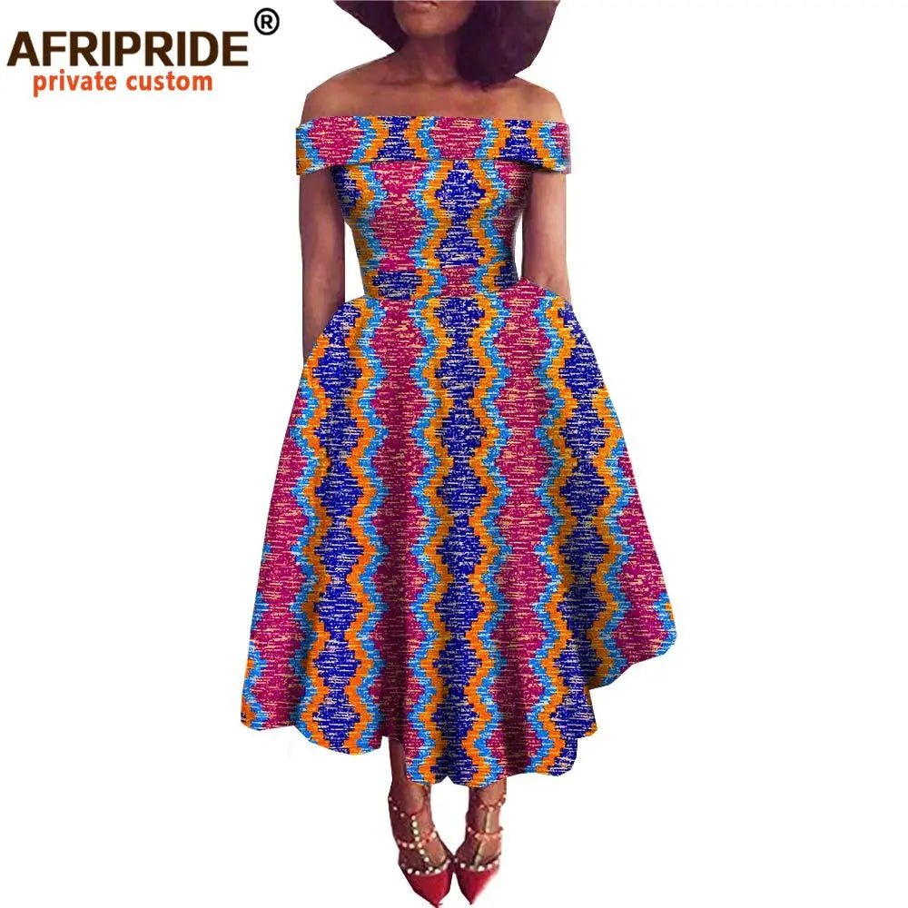 Women's Ankara Print Cotton Mid-Calf Dress - Free Delivery Worldwide only at Flexi Africa