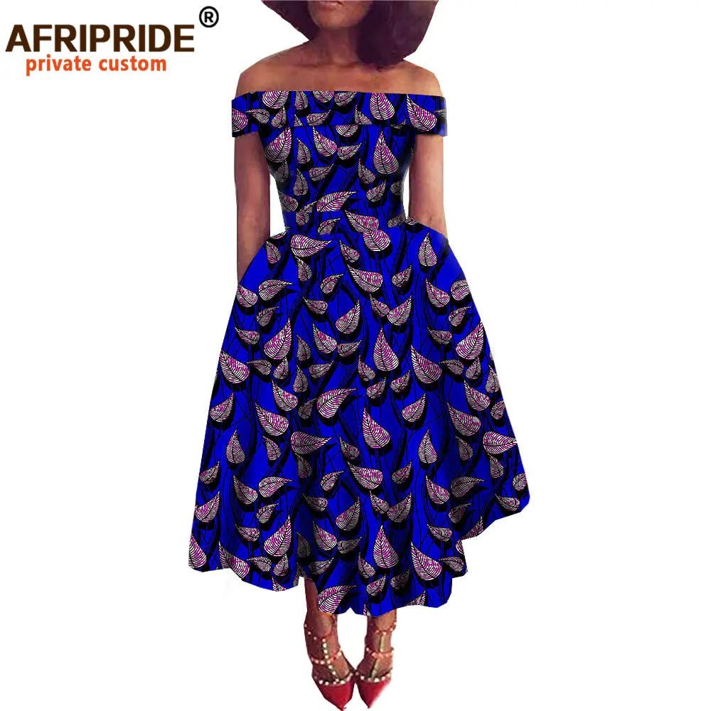 Women's Ankara Print Cotton Mid-Calf Dress - Free Delivery Worldwide only at Flexi Africa