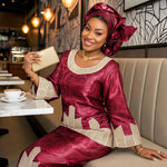 Women's Bazin-Inspired Embroidered Dress & Scarf - Free Delivery Worldwide only at Flexi Africa