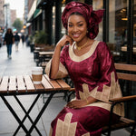 Women's Bazin-Inspired Embroidered Dress & Scarf - Free Delivery Worldwide only at Flexi Africa