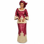 Women's Bazin-Inspired Embroidered Dress & Scarf - Free Delivery Worldwide only at Flexi Africa